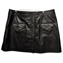 Boston Proper Black Real Leather Mini Skirt Front Snap Pockets Lined Sel... - $60.00