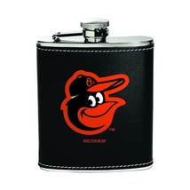 Baltimore Orioles Stainless Steel Leather-Wrapped 6 oz Flask with MLB Te... - £11.93 GBP