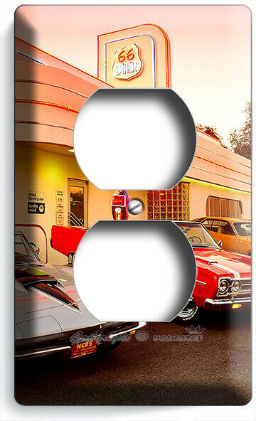 RETRO 50'S DINER CARS ROUTE 66 NEON LIGHTS OUTLET WALL PLATE ROOM ART HOME DECOR