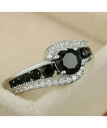 Simulated Black Diamond Engagement Ring 1.85Ct Round Cut 14K White Gold ... - $2,460.71 MXN