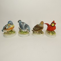 Four Lefton Bird Figurine Cardinal, Snow Bird, Blue Jay & Blue Bird KW1637 WWKDF - $24.00