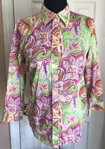 Ralph Lauren Lime Green &amp; Pink Floral Pattern Button Front Shirt Womens ... - £19.54 GBP