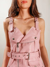 Stylish  Belted Dress Women Halloween Barbie Pink Hot Party Lambskin Leather - £118.75 GBP+