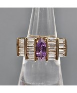 Vtg Amethyst White Tourmaline Ring Sterling Silver Gold Vermeil Chunky Sz 6 - $1,301.53 MXN