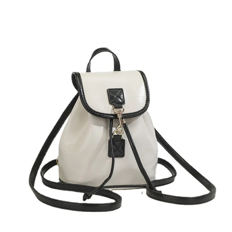 Female ins student oil wax leather shoulder bag travel bagpack black rucksack lu - £78.97 GBP