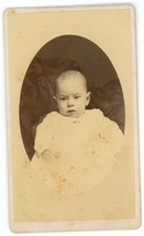 Antique CDV Circa 1870&#39;S Adorable Little Baby in White Dress Rogers Plymouth, MA - £7.41 GBP