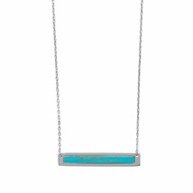14K White Gold Over Blue Turquoise Rectangular Bar Pendant Necklace 16&quot;+2 Chain - £100.71 GBP
