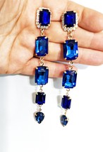 Blue Chandelier Earrings, Rhinestone Pageant Drop Earrings, Dangle Austrian Crys - £32.95 GBP