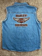 Men&#39;s Harley Davidson Sleeveless Blue Denim Shirt - V-Twin Power - Size 2XL - £45.53 GBP