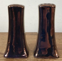 Vintage Pair 2 Japanese Porcelain Bronze Metallic Galzed Salt Pepper Sha... - $29.69