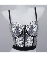 Burning Man Rave Festival Silver Mirror Sequins Embellished Bustier Cors... - $48.00