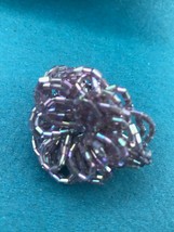Estate Large Lavender Beaded Flower w Braided Stretch Band Ring – unstretched th - £7.41 GBP