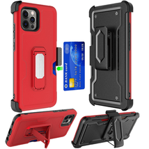 Card Holster with Kickstand Clip Hybrid Case Cover for iPhone 13 6.1&quot; RED - £6.84 GBP