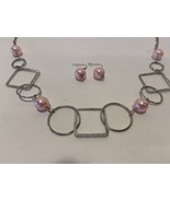 Fashion Jewelry Silver Necklace with Pink Balls &amp; Matching Ear Rings New! - £5.28 GBP