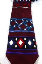 Albert Nipon Silk Mens Tie Geometric Maroon &amp; Blue Pattern - $9.49