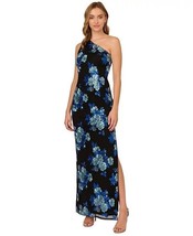 Adrianna Papell Women&#39;s Floral Sequin One-Shoulder Dress Black/Blue Size 6 $249 - $98.01