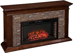 Canyon Heights Faux Stacked Stone Electric Fireplace, Whiskey Maple - $1,295.99