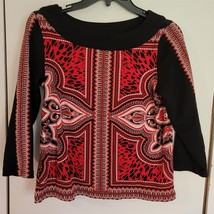 Womens M Rafaella Red/Black White Graphic Shirt Top Blouse - £15.03 GBP