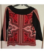 Womens M Rafaella Red/Black White Graphic Shirt Top Blouse - £14.73 GBP