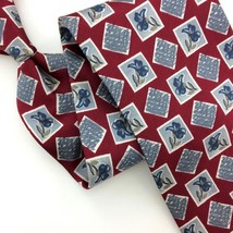 J.T. Beckett Made In Usa Tie Red Gray Silk Necktie Squares Floral Mens Ties #I22 - £12.47 GBP