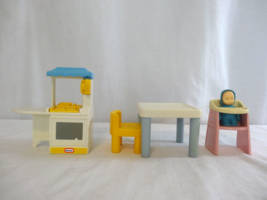 Little Tikes Dollhouse Furniture Party Kitchen Sink Stove Miniature + High Chair - £29.59 GBP