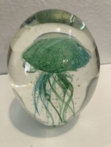 GREEN and BLUE Jellyfish Glass Heavy Paperweight Egg Shape 4&quot; Heavy - £13.07 GBP