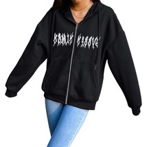 Y2k Graffiti  Print Zip-up Hoodie Streetwear Autumn  E-girl Sweatshirt Harajuku  - £47.40 GBP