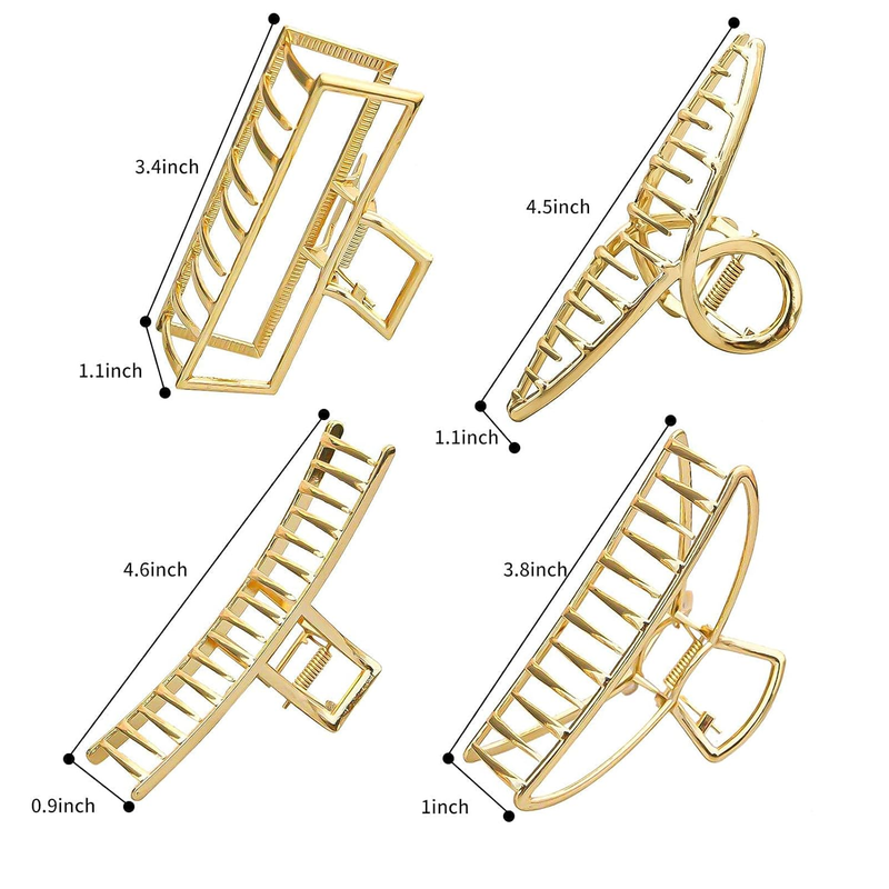 4 Pack Large Gold Hair Claw Clips for Women Thick Hair, French Design Metal Cros Item image 5