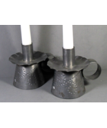 Candle Holders Pair Punch Tin Gray Galvanized 4.5&quot; x 3.25&quot; Country Farmh... - £18.50 GBP