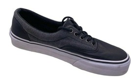 Vans Shoes Women Size 8 Black Leather Canvas Skate Shoes Grey Herringbone - £15.81 GBP