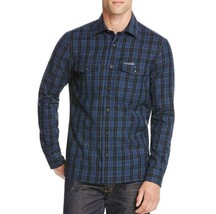 BURBERRY Men&#39;s Denton Check Long Sleeve Wool Blend Sport Shirt in Bright Navy L - $187.20