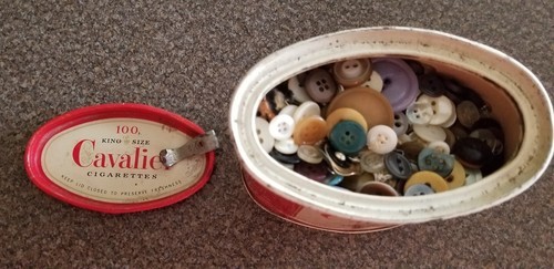 Vintage ~ Cavalier Metal Tin ~ Locking Lid ~ Oval Shaped ~ Filled With Buttons Item image 5