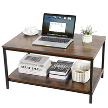 Industrial Coffee Table With Storage Shelf For Living Room Wood Look Accent - £55.96 GBP