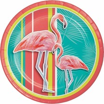 Island Oasis 8 Ct 9&quot; Lunch Paper Plates Summer Luau Pool Party Flamingos - £2.72 GBP