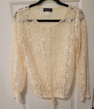 VENUS Vanilla Womens Blouse Medium L Sleeves Elastic Waist Pullover See Through - £14.18 GBP