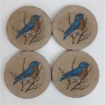 Set of 4 Sandstone Coasters  With Eastern Bluebird Designs &amp; Cork Bottoms - $16.48