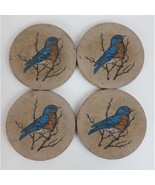 Set of 4 Sandstone Coasters  With Eastern Bluebird Designs &amp; Cork Bottoms - $16.48
