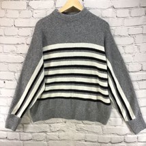 LOFT Womens Sz L Gray Striped Sweater High-Neck Warm Knit Pullover  - £9.32 GBP