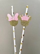 Pink Mickey &amp; Minnie Mouse Paper Gold Straws || Mickey Mouse Straws | Minnie Mou - £5.21 GBP