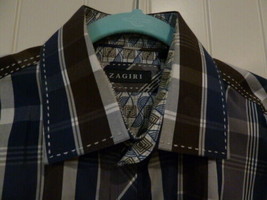 Zagiri Button Up Shirt Mens XL Blue Black Brown Long Sleeve Cotton Fine Details - $22.76