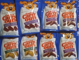 Canine Carry Outs Dog Snacks 4x Sausage Links 2x Bacon 2x Taco Minis 8 Bags - $32.30