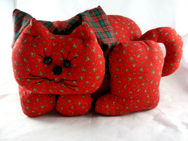 Christmas Cat soft sculptured fabric Door Stop Under tree Holiday Decor ... - $19.79