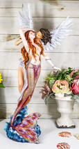 Large Goddess Mermaid Embracing With Heavenly Winged Angel By The Ocean Statue - £127.43 GBP