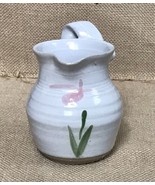 Vintage Art Pottery Off White Pink Flower Creamer w Unique Handle Cottag... - $19.80