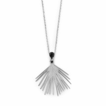 925 Sterling Silver 16&quot;+2 Black Pear Cut Simulated Diamonds Wire Fan Necklace - £105.42 GBP
