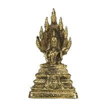 Phra Naga Prok Thai Amulet Vintage Brass Gold Statue Thai Buddha Mantra Amulet - £13.52 GBP