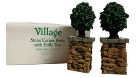 Department 56 Village Stone Corner Posts with Holly Tree 52649 - £10.89 GBP