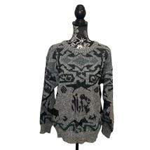 Vintage Method Knit Pullover Sweater Retro Pattern Design Gray Black Siz... - £29.32 GBP