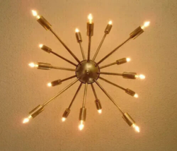 Mid Century 16 Arm Modern Brass Atomic Starburst Sputnik Ceiling Light - $237.50