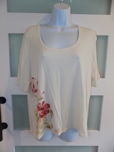 J. Jill Scoop Neck SS Floral Print Accent Cream Color Stretch Shirt Size L Women - £16.06 GBP